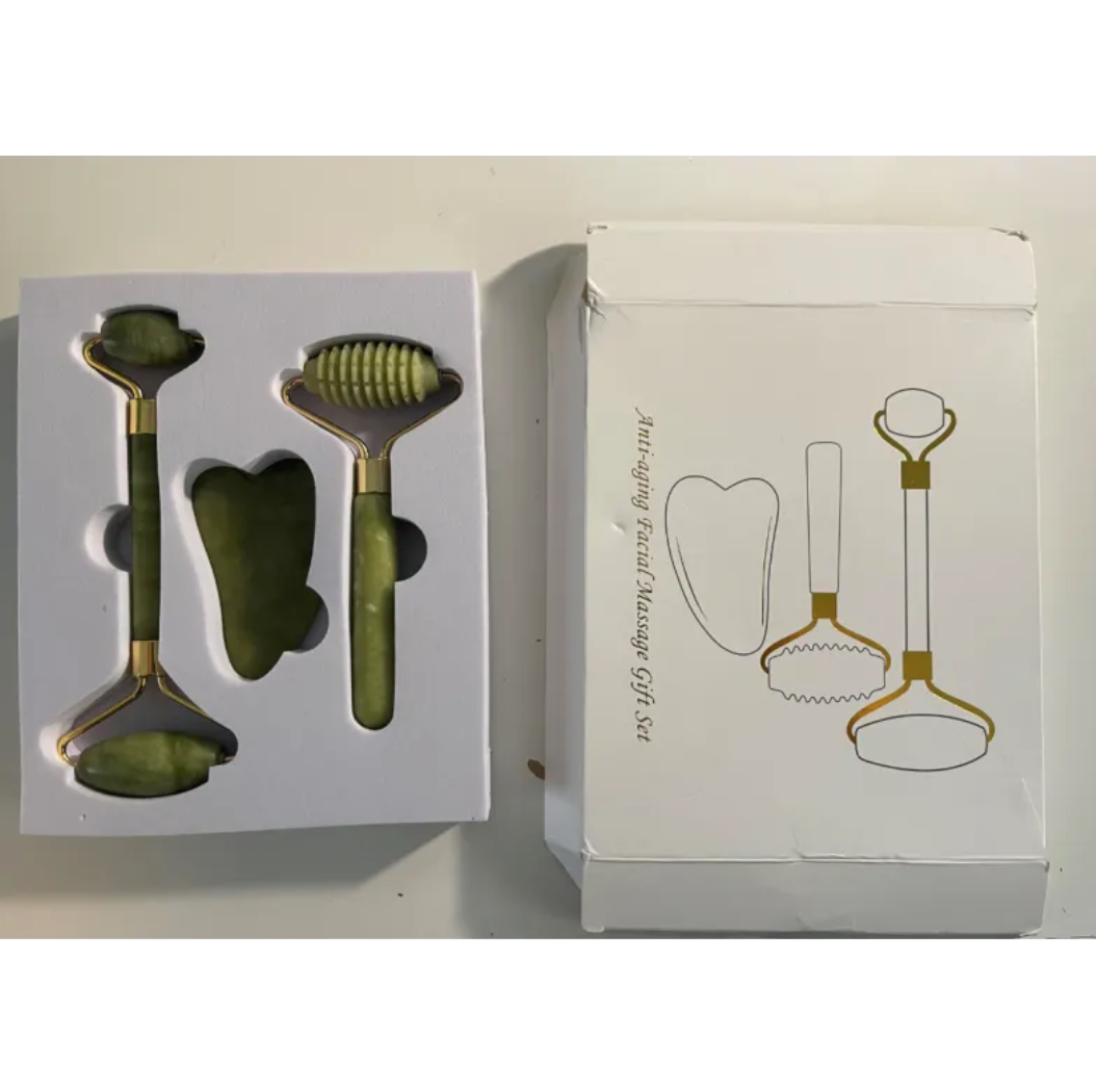 3-in-1 Jade Roller & Gua Sha Set – Gift Box Included