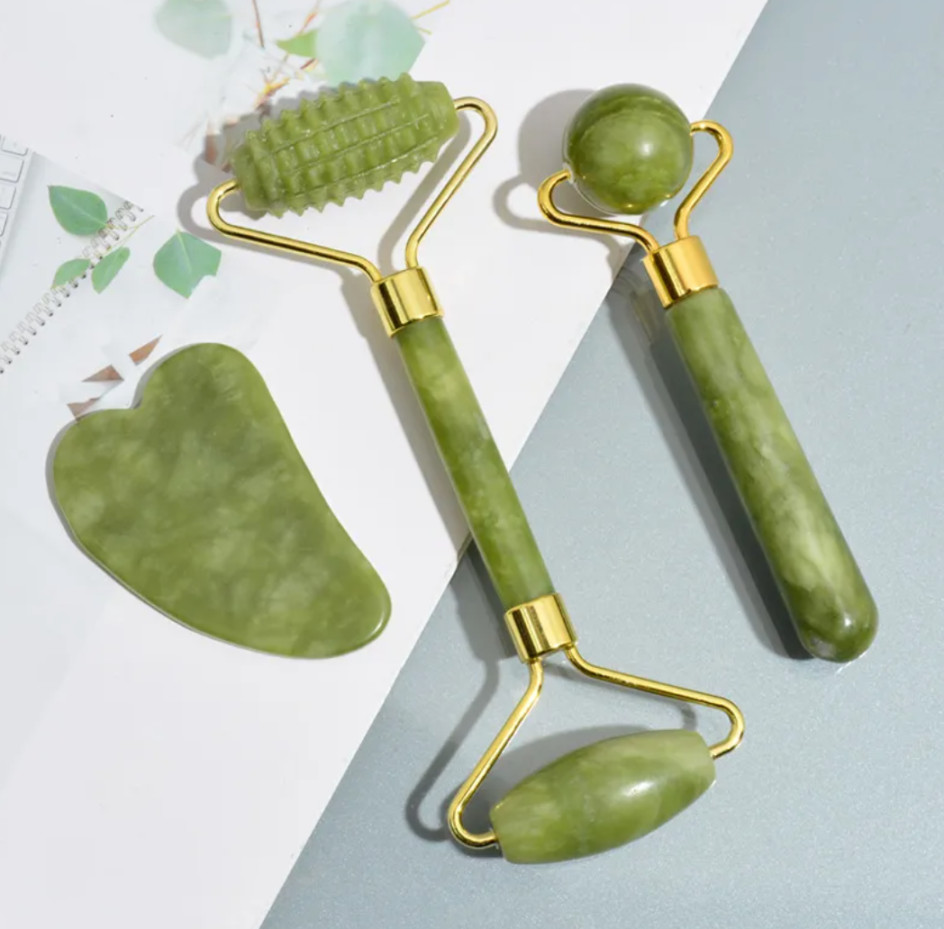 3-in-1 Jade Roller & Gua Sha Set – Gift Box Included
